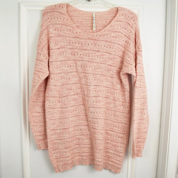 Leo & Nicole Pointelle Sweater Women Large Crochet Open Knit Top Pullover Comfy - Picture 1 of 10